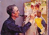 Norman Rockwell Canvas Paintings - Portrait of Norman Rockwell Painting the Soda Jerk